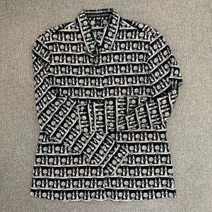 Josephine‎ Chaus Button Down Blouse Collared Long Sleeve Black White Small